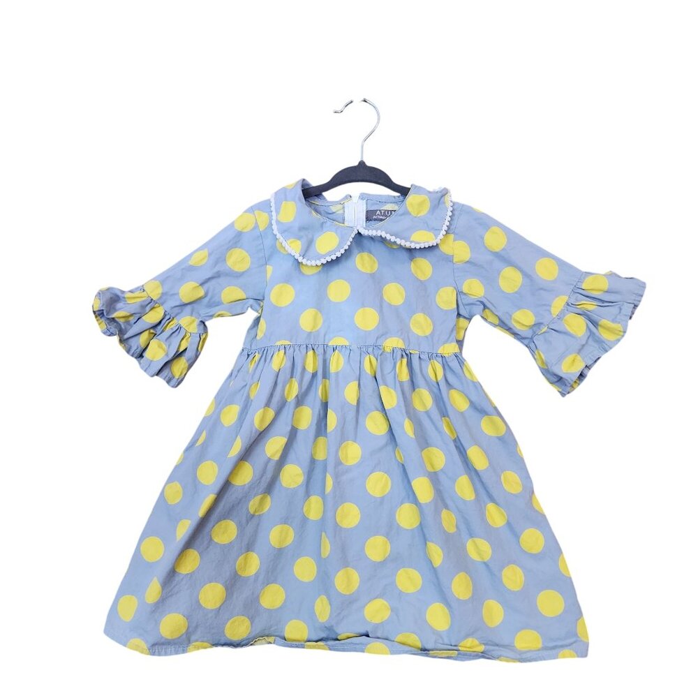 A.T.U.N. All Things Uber Nice Girls Dress Gray yellow Polka Dot size 2T?